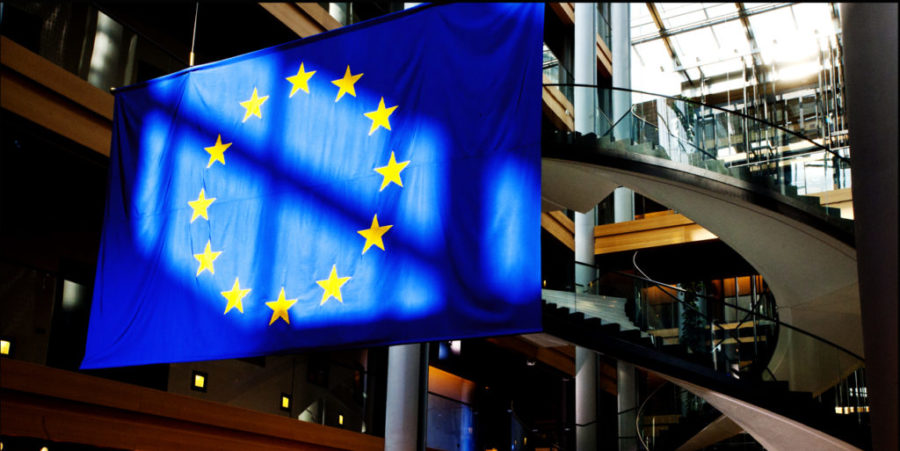 The European Union flag in the European Parliament in Strasbourg [European Parliament/Flickr]