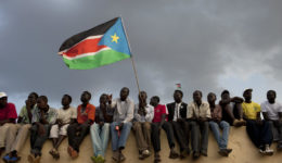 Fans watch as South Sudan plays its first national game against Kenya.