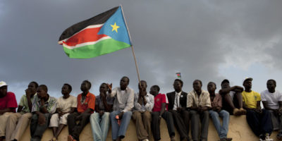 Fans watch as South Sudan plays its first national game against Kenya.