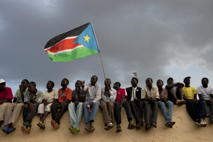 Fans watch as South Sudan plays its first national game against Kenya.