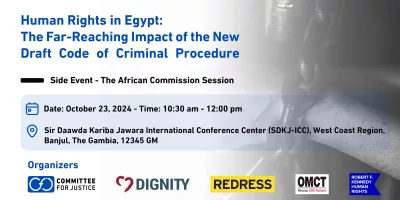 On the sidelines of the 81st session of the African Commission: CFJ organizes event on the Impact of the new criminal procedure law on human rights in Egypt   